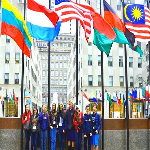 students under flags