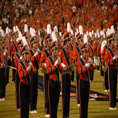 students performing in a stadium