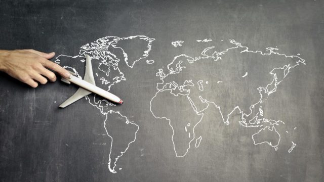 Airplane going across North America showcasing educational tours for students